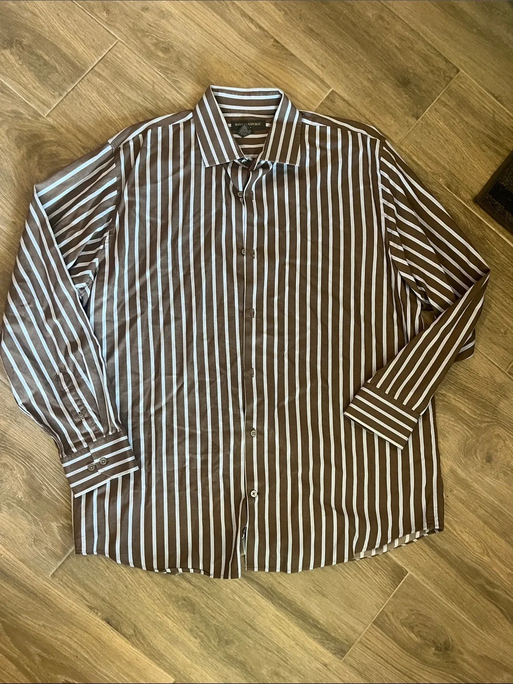 Banana Republic Brown & White Vertical Stripe Dress Shirt